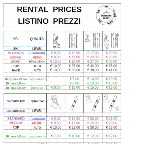 LISTINI NOLO - RENTAL PRICES